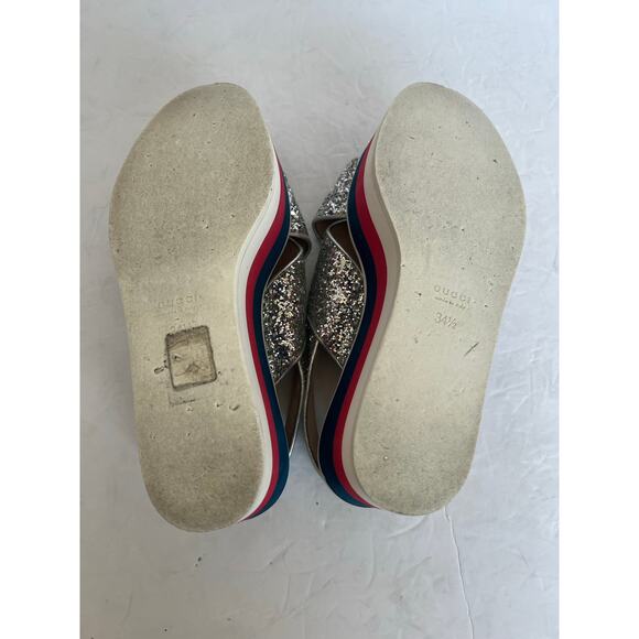 Auth Gucci Cross Sparkly Straps Red White Blue Platform Slingback Sandals Sz 4.5 - Picture 11 of 14